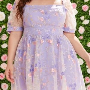 Shein - Belle Plus Size  Floral Embroidered Party Dress